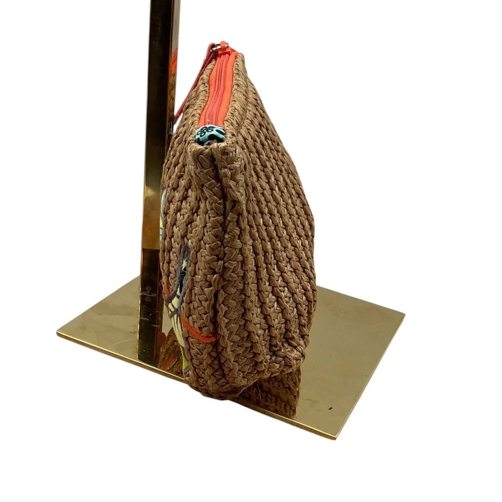 Vera‎ Bradley Woven Straw Bird on a Wire Cosmetic Bag Pouch Tan Orange Multi